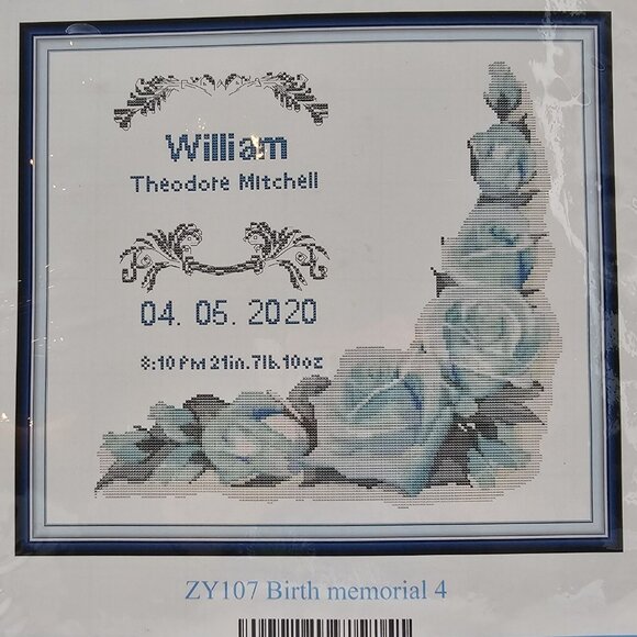 Maydear Birth Memorial Cross Stitch Kit Pre-Printed Fabric - Picture 3 of 6